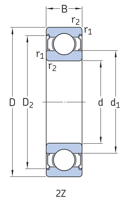 Уплотненный однорядный радиальный шарикоподшипник 6010-2RS1 SKF