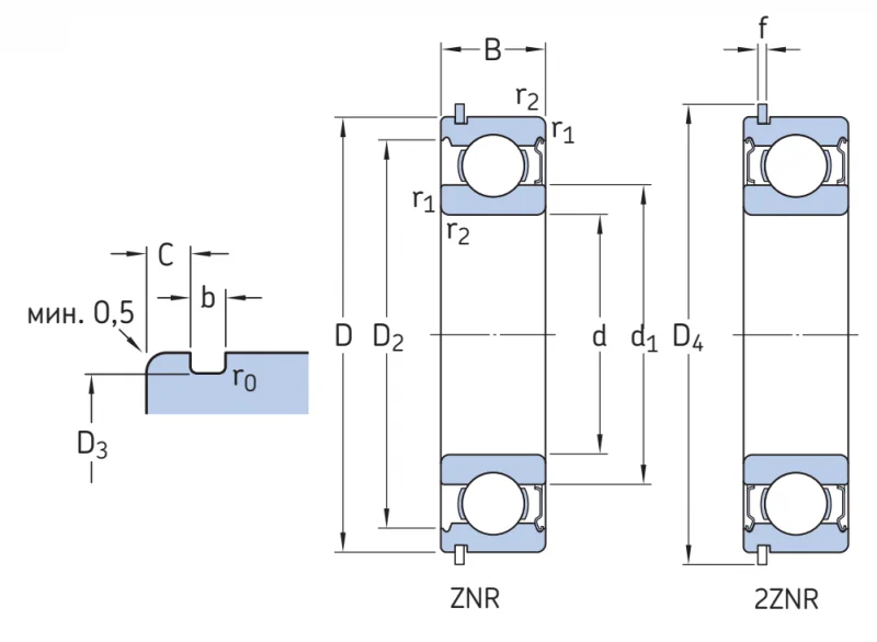 Однорядный радиальный шариковый подшипник 6202-2ZNR SKF