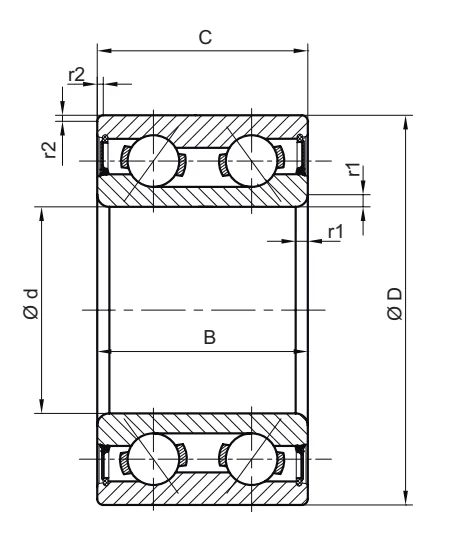 Двухрядный радиально-упорный шариковый подшипник 3208 B 2RS/C3 A&S - Fersa